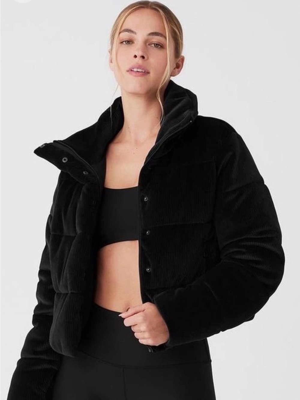 NWOT ALO Yoga Black Corduroy Cropped Puffer Jacket - Picture 8 of 10